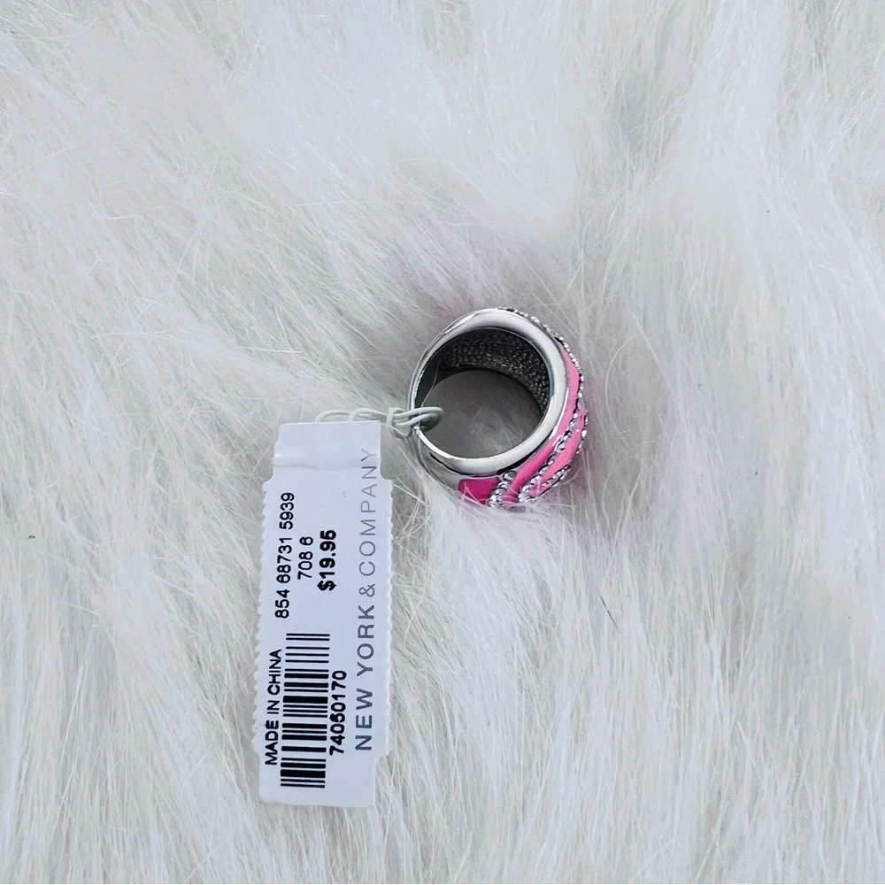 New York & Company NWT Pink and Silver Enamel Rhinestone Ring Size 6